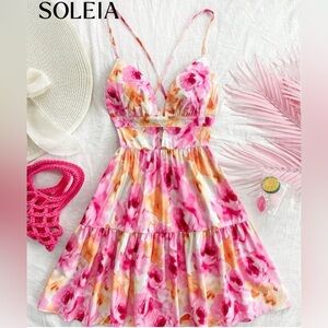 Pink and Orange Cutout Open Back Sundress